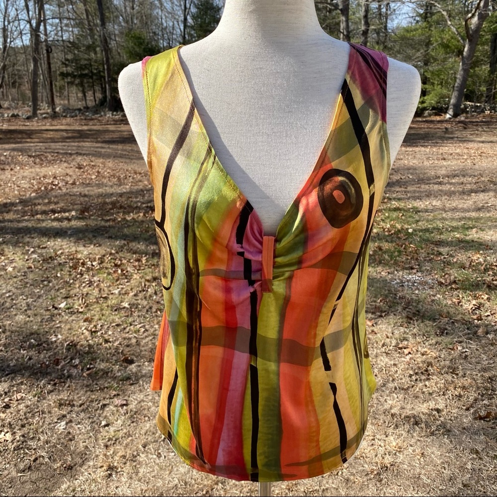 IRO DESIGN TOP TANK MULTI COLOR YELLOW BLACK RED PINK PRINT S FIT TAGGED L